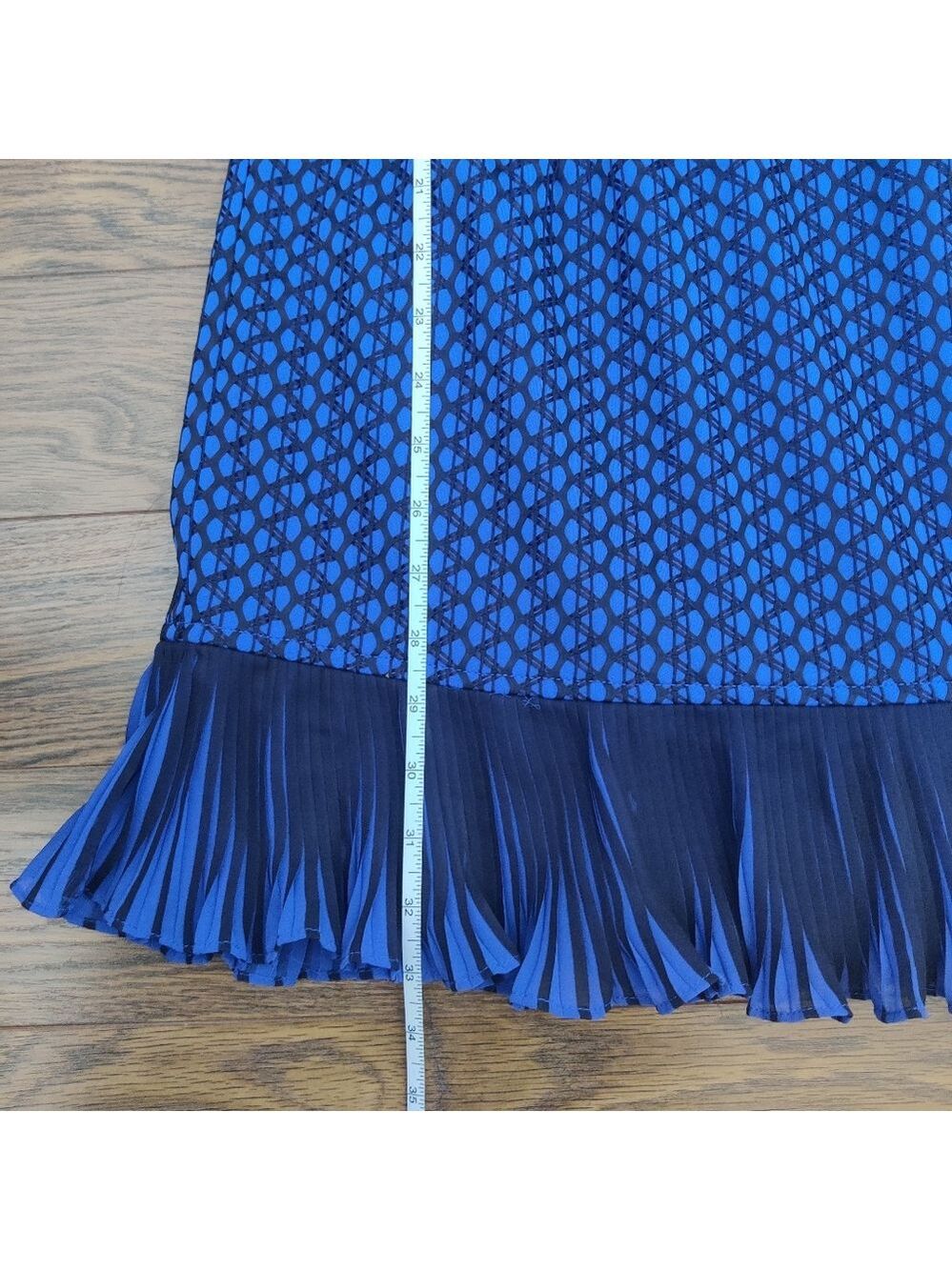 *Royal Blue Textured Geometric Pleated Ruffle Hem Dress Sleeveless S - Picture 6 of 6